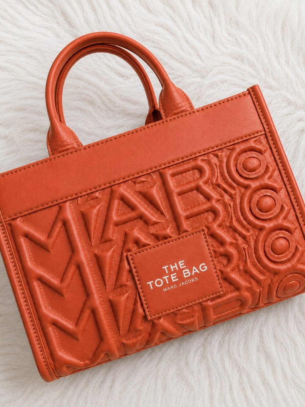 NWT Marc Jacobs The Tote Bag Burnt Coral Orange Embossed Handbag